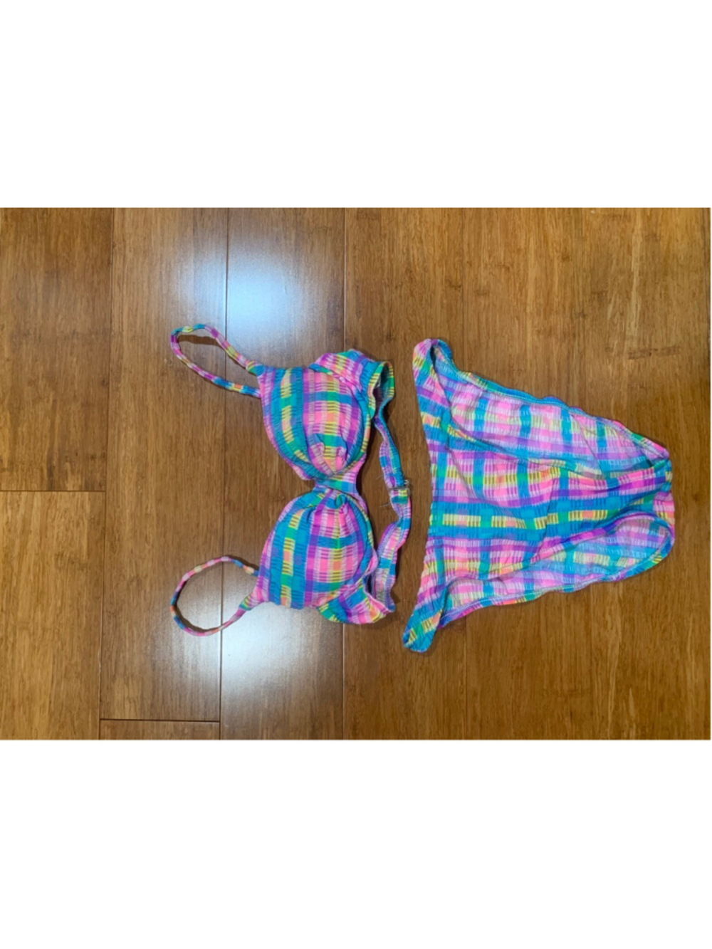 Vntg 90’s Women's Tabbi Pink Blue Plaid Bikini high cut bottoms Juniors 7